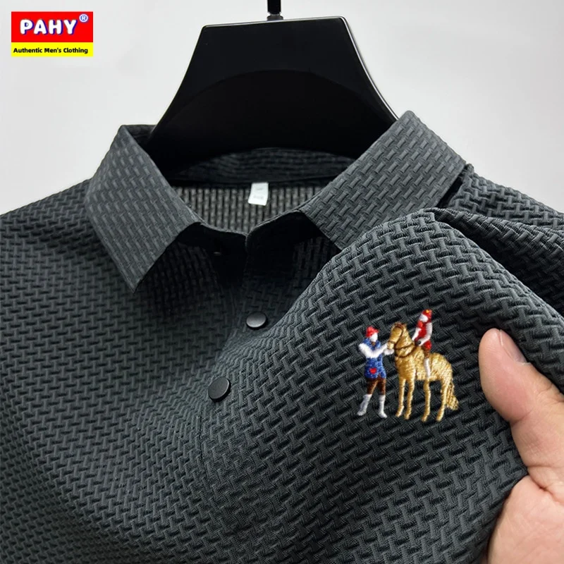 Men's Short Sleeve Polo Shirt, Ice Silk, Jacquard, Casual, Business Fashion, Stand Collar, Summer, New Style