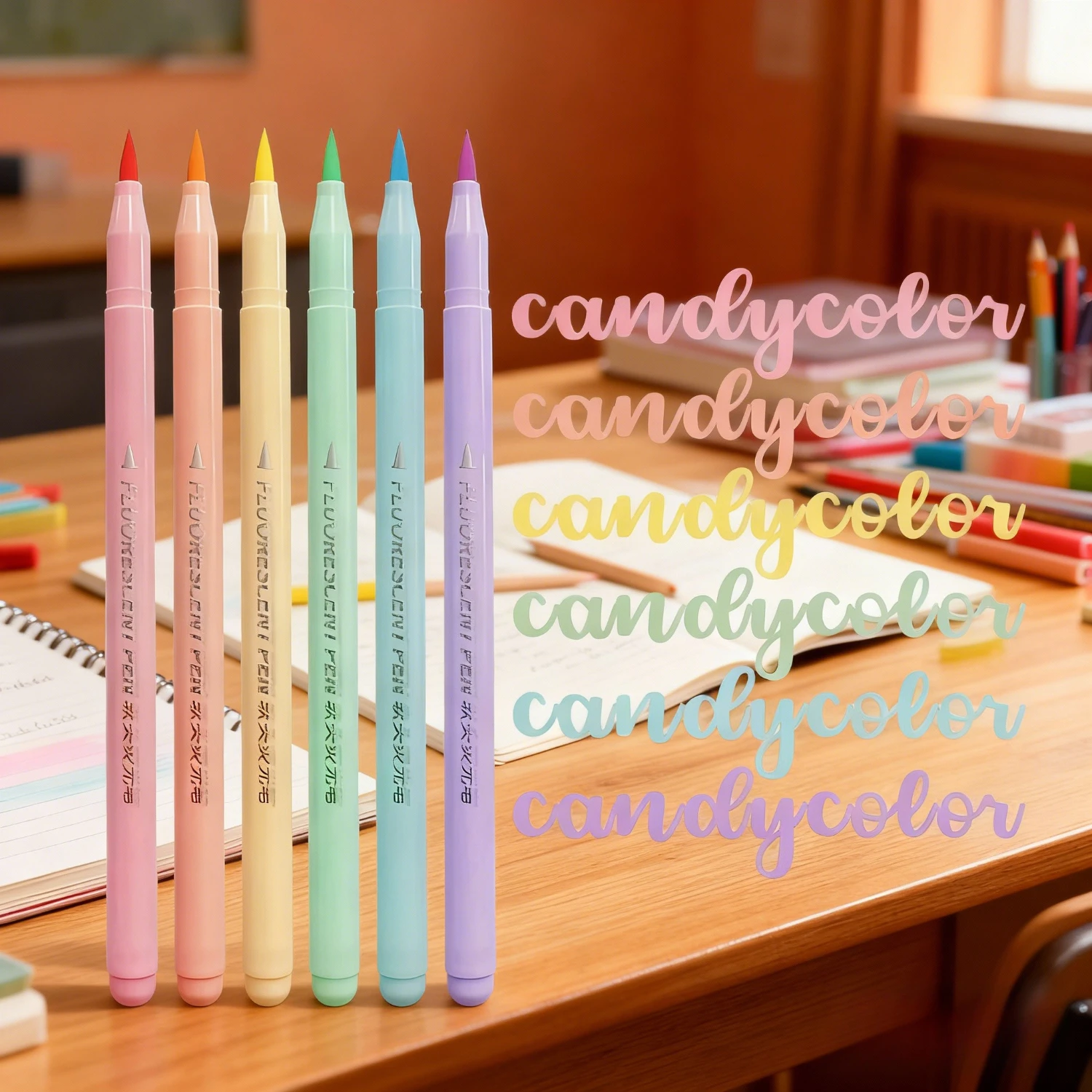 

6pcs Soft Brush Fluorescence Pen Set Pastel Markers Coloring Highlighter Calligraphy Pen For Office Art Student Supplies