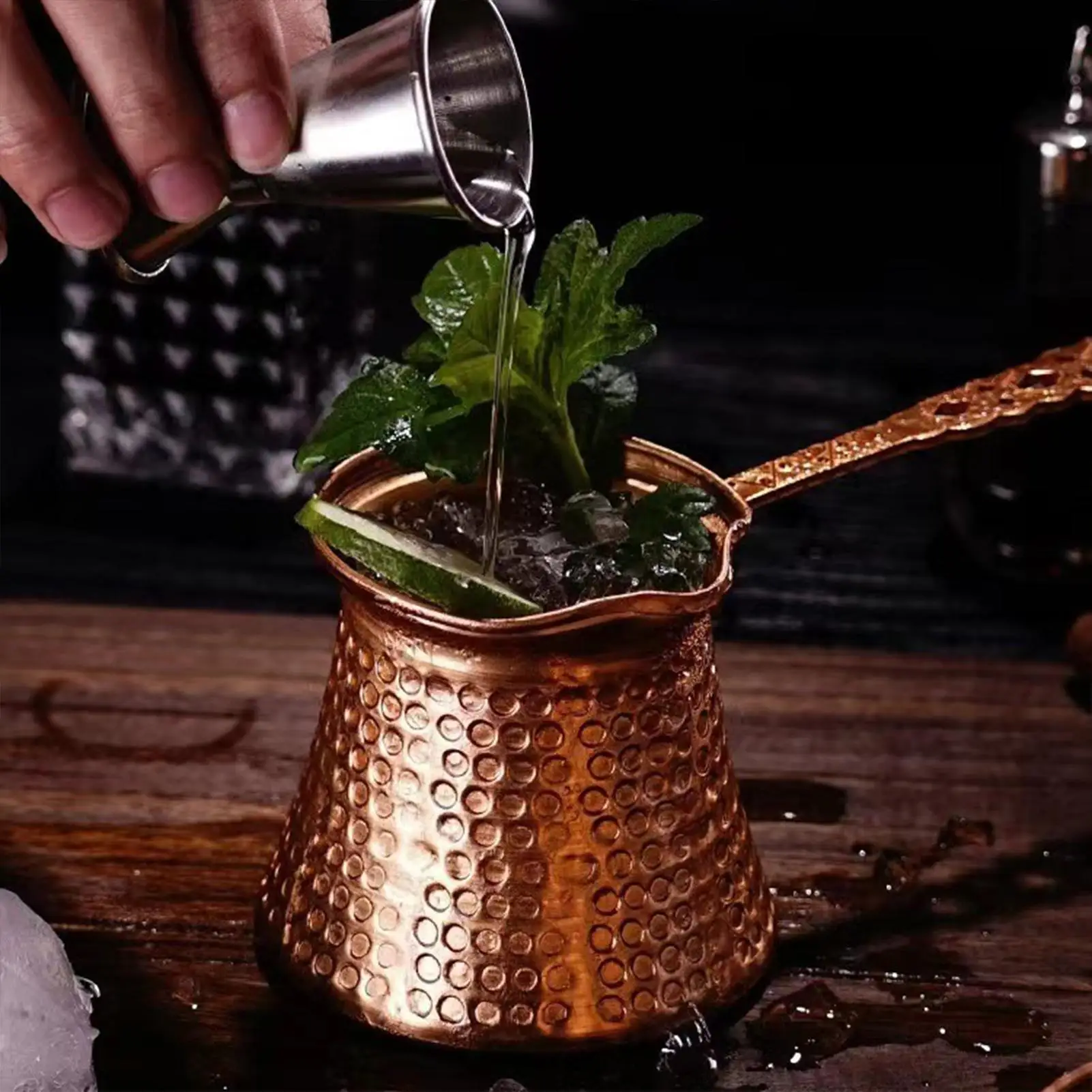 Turkish Coffee Pot Hand Hammered Copper Drip Coffee retro Milk easy to use Cup Mocha Pot Brass Handle Coffee Accessories view 2