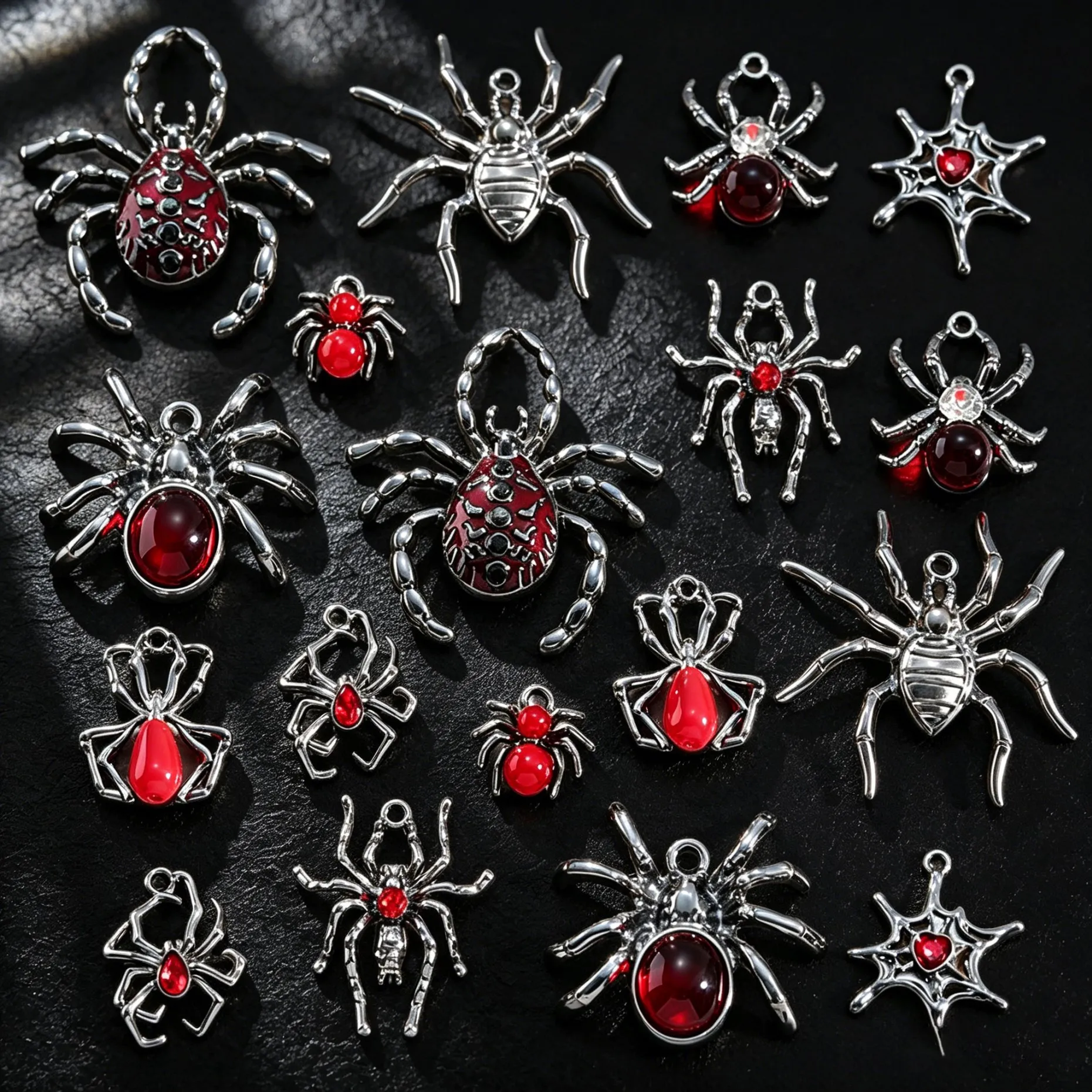 5 Stück schwarze Spinnen-Anhänger im dunklen Gothic-Retro-Stil für DIY-Halsketten, Armbänder, Charms, Schmuckherstellung, Zubehör, Zubehörteile – Detail 3