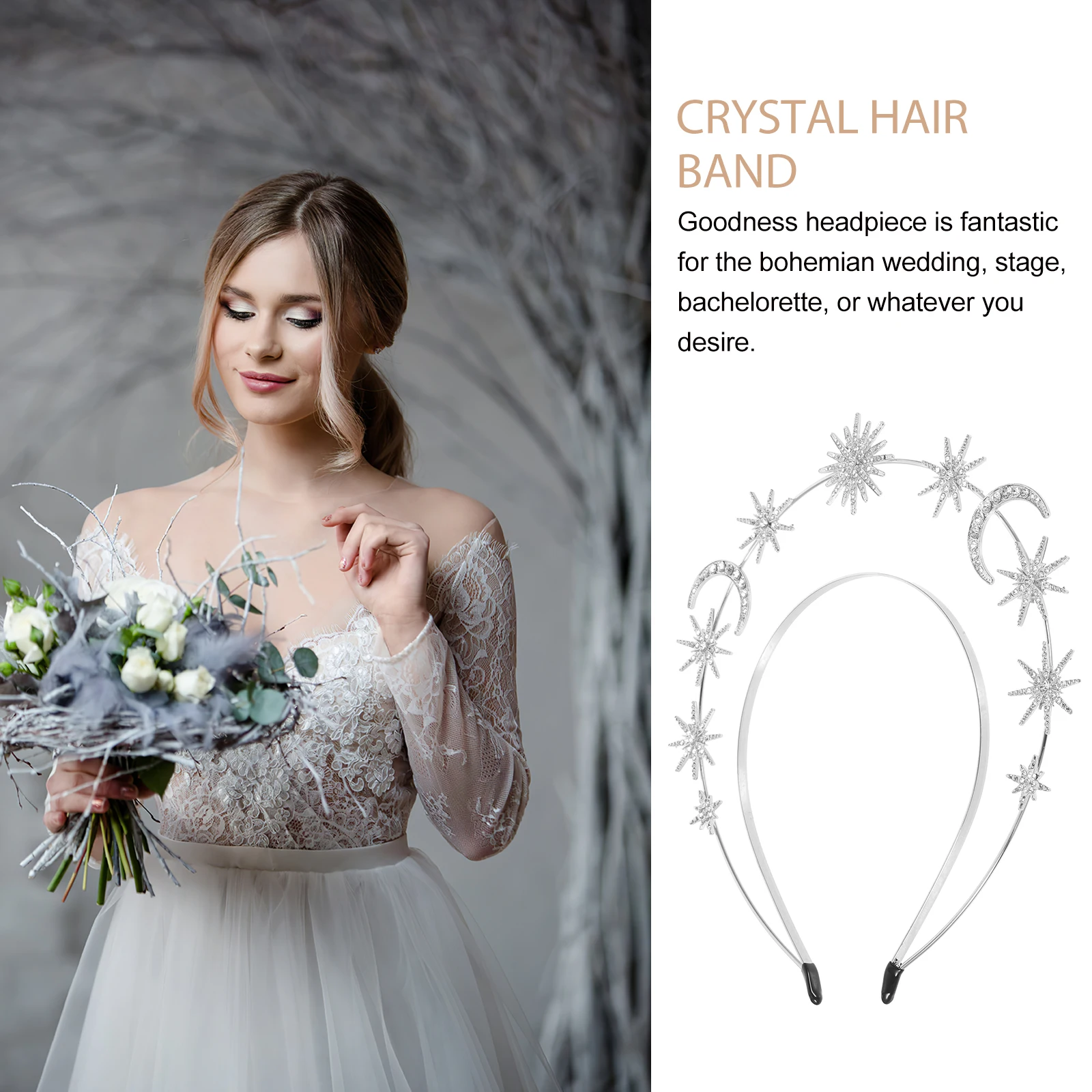 

Goddess Headband Hair Accessories Stars Moon Hairband Metal Crystal FG185 Gold Double Layer Women Wedding Bridal Bohemian Stage