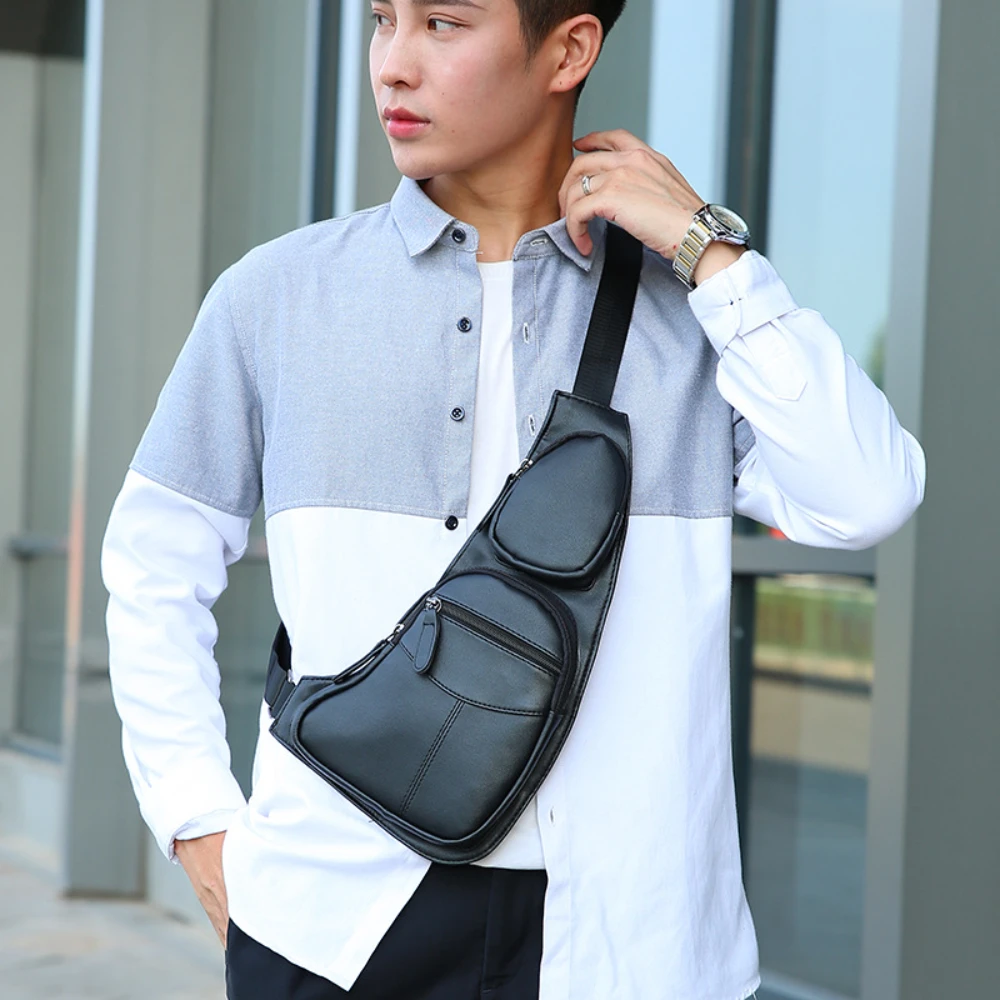 

New men's chest bag, anti-theft single-shoulder crossbody bag, close-fitting leather chest bag