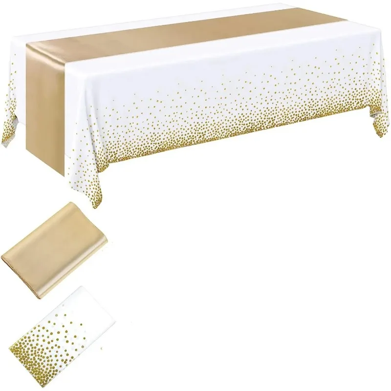 1 sets Disposable rectangle plastic tablecloth waterproof table cover gold table runner for party banquet Decor 54x108inch