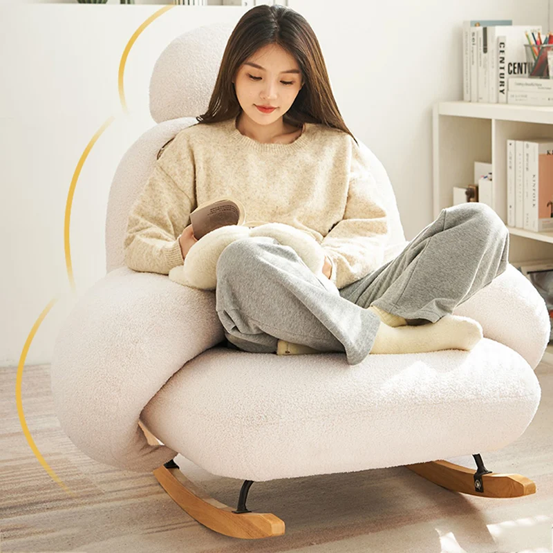 Rocking Sofa White Recliner Chair Bedroom Nordic Comfy Salon Reading Living Room Chair Foldable Poltrona Luxury FurnitureLJYXP