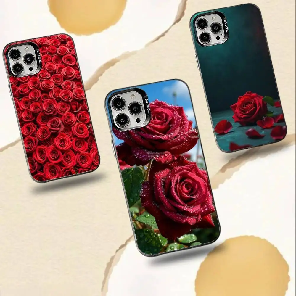 

R-Red R-Rose Flowers Phone Case For iPhone 16,15,14,13,12,11,Pro,Max,Plus,Mini,XS,SE Anti Fall Black Matte Hard Bumper