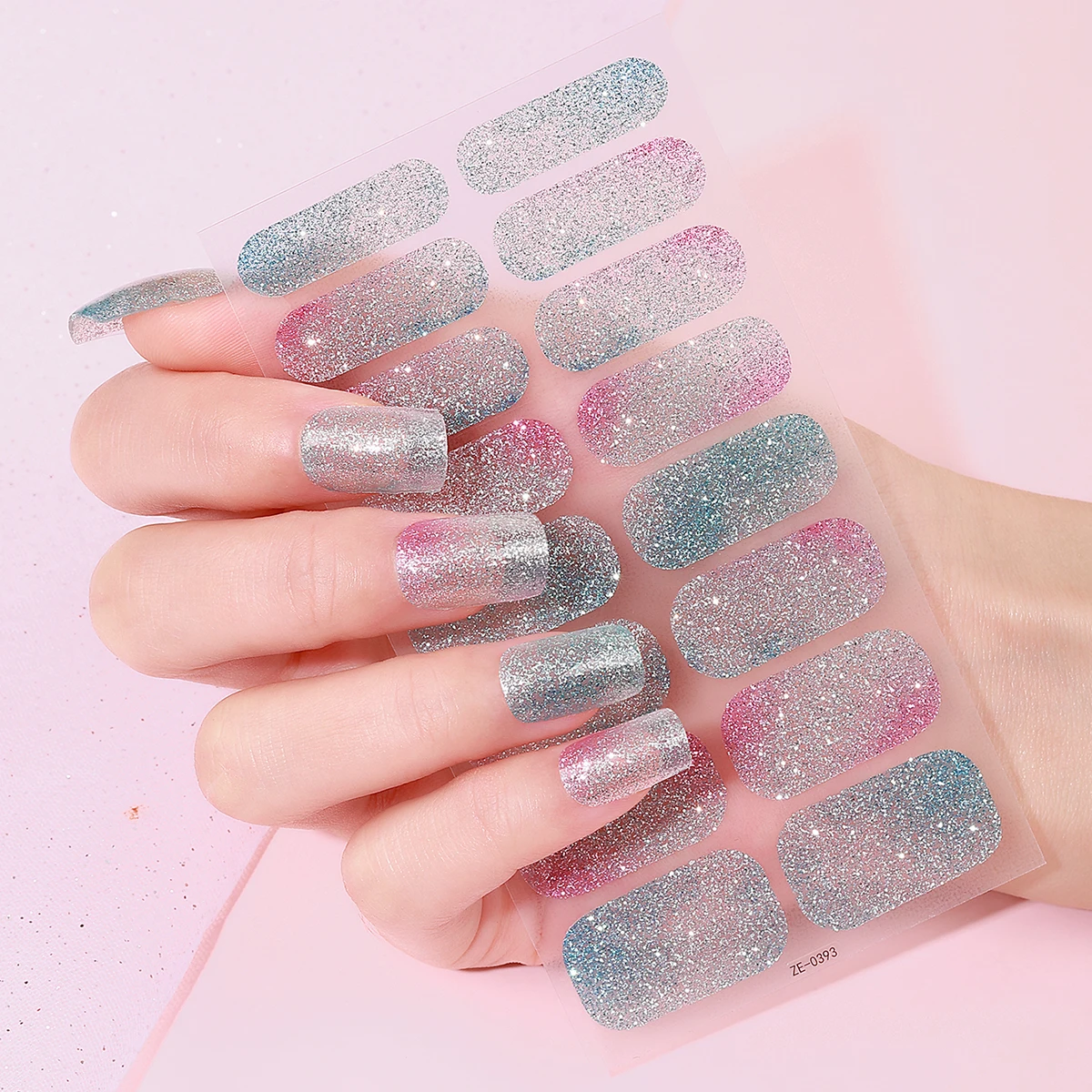 16Tips Full Cover Nail Stickers Sparkling Starry Sky Nail Polish Stickers Long-Lasting Self Adhesive DIY Manicure Decoration