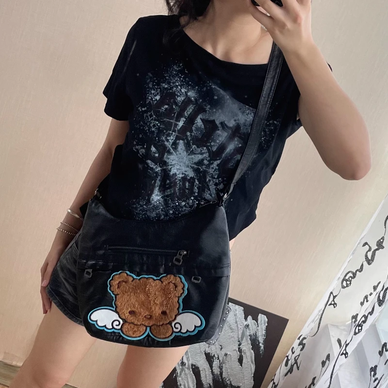 

Vintage All Match Y2k Aesthetic Women's Handbags Japanese Cartoon Kawaii Bear Crossbody Bag Korean Fashion Casual Shoulder Bags