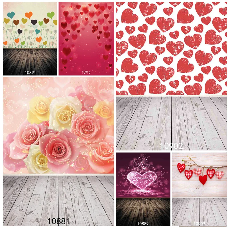 

Vinyl Custom Valentine Day Photography Backdrops Prop Love Heart Rose Wooden Floor Photo Studio Background 211215-12