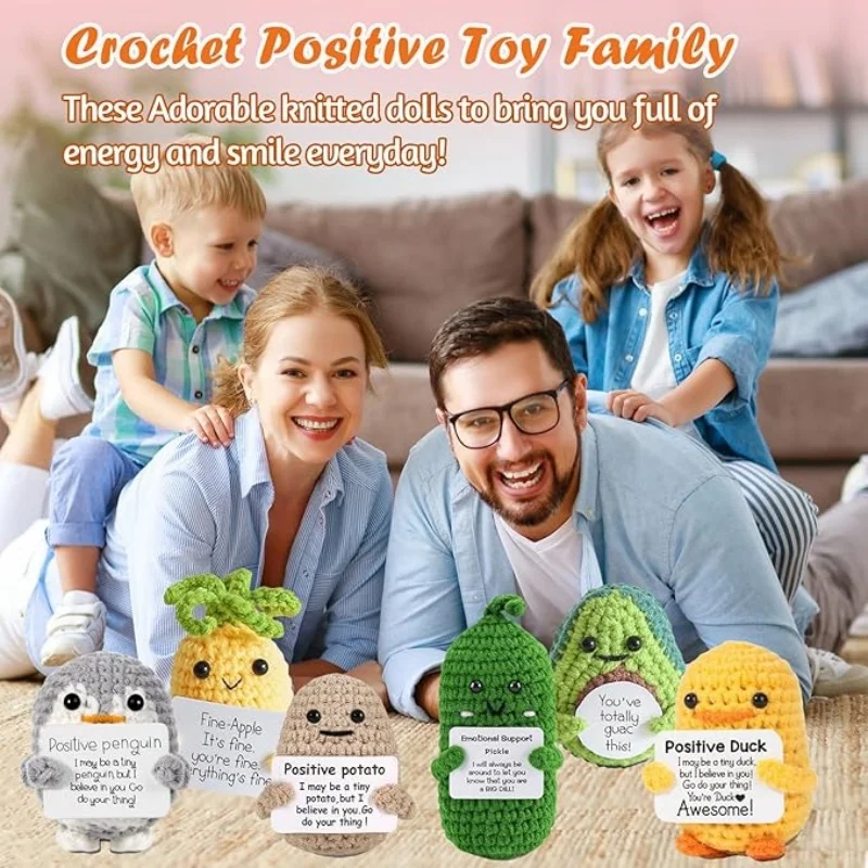 Positive Pickle Potato Avocado Crochet Funny Gifts for Women Men Handmade Crochet for Desk Office Decoration view 4