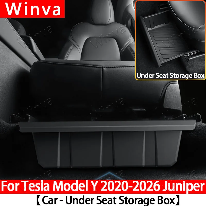 

For New Tesla Model Y 2020-2026 Juniper Under Seat Storage Box Car Accessories Drawer Type Organizer Storage Lower Box Tray