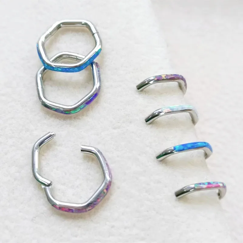 

Lot10pcs 316L Surgical Steel Opal CZ Nose Hoop Septum Clicker Hinged Segment Ring Ear Cartilage Helix Rook Tragus 16G New