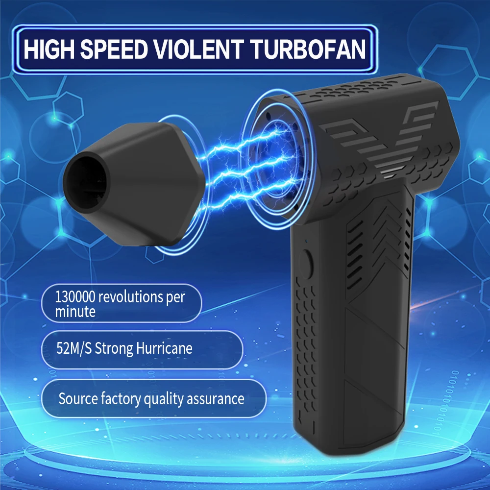 130000 RPM Violent Blower 52m/s Brushless Motor Mini Turbo Jet Fan Handheld Turbo Violent Fan 3 Speeds Industrial Duct Fan