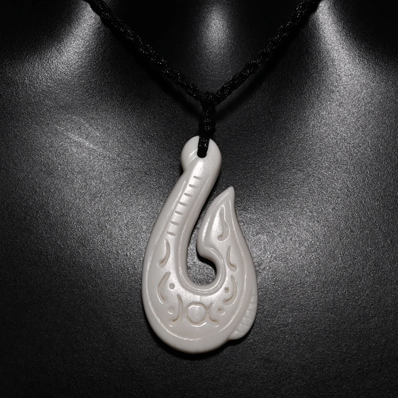 GX041 New Zealand Maori jewelry hand-carved yak bone Fish Hook pendant Primitive tribes totem amulet handmade jewelry for gift