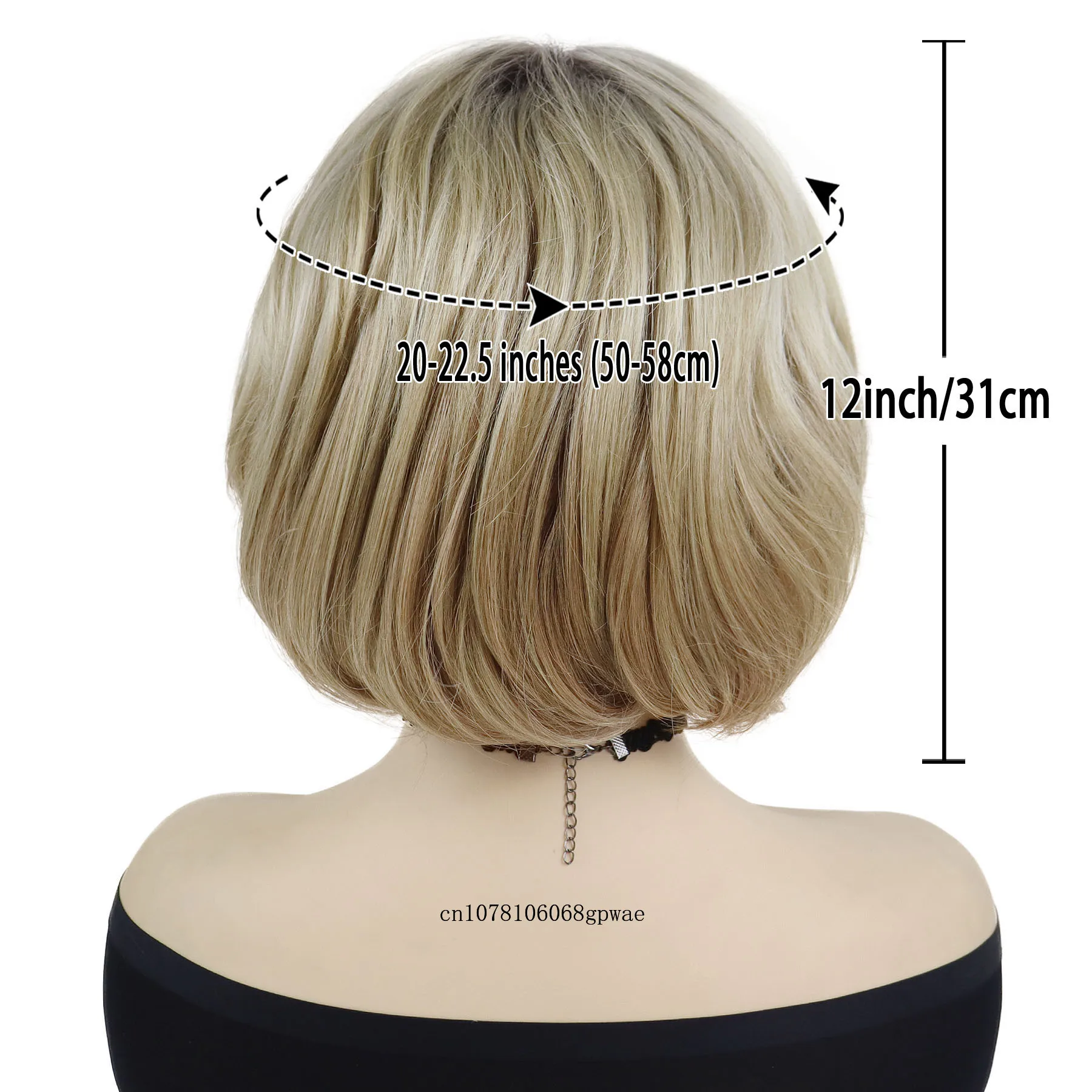 Bob Cut Natural Synthetic Hair Wig Blonde Wigs with Bangs for Women Lady Daily Dress Party Adjustable Cap Size Heat Resistant