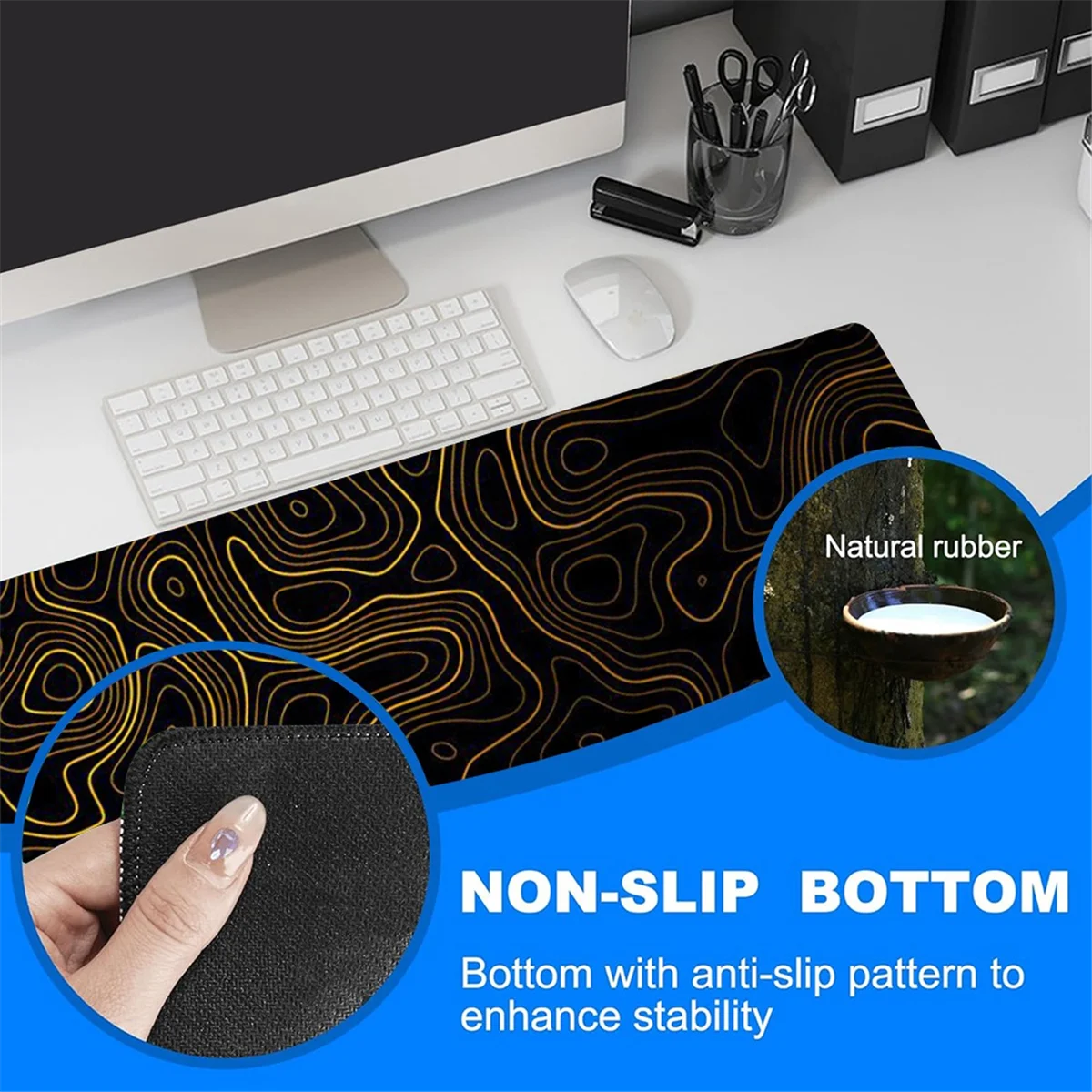 Topographic Contour Extended Big Mouse Pad Computer Keyboard Mouse Mat Mousepad with 2mm Non-Slip 11.8x31.5Inch B