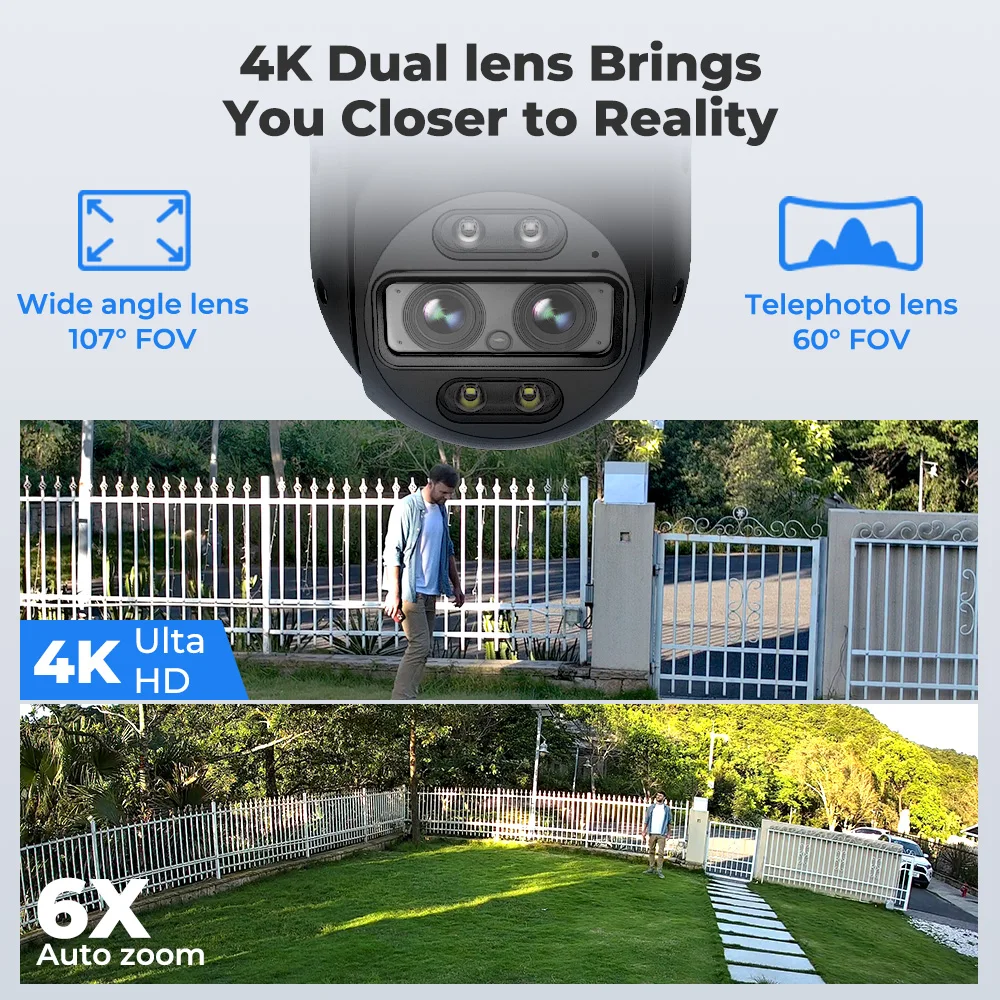 Reolink 4K 8MP Dual Lens PTZ Camera Motion Auto Tracking 2.4/5Ghz WiFi 6X Zoom Color Night Vision Pan Tilt TrackMix WiFi Camera