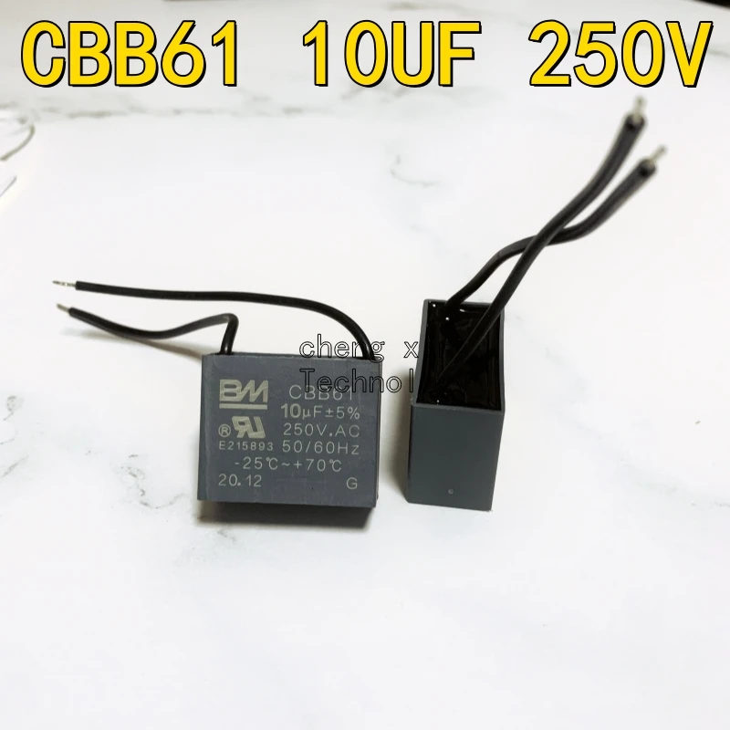 CBB61 250V 10UF 3PCS/LOT fan starting capacitor ceiling fan range hood Hood operation capacitance air blower CBB61-10UF-250V