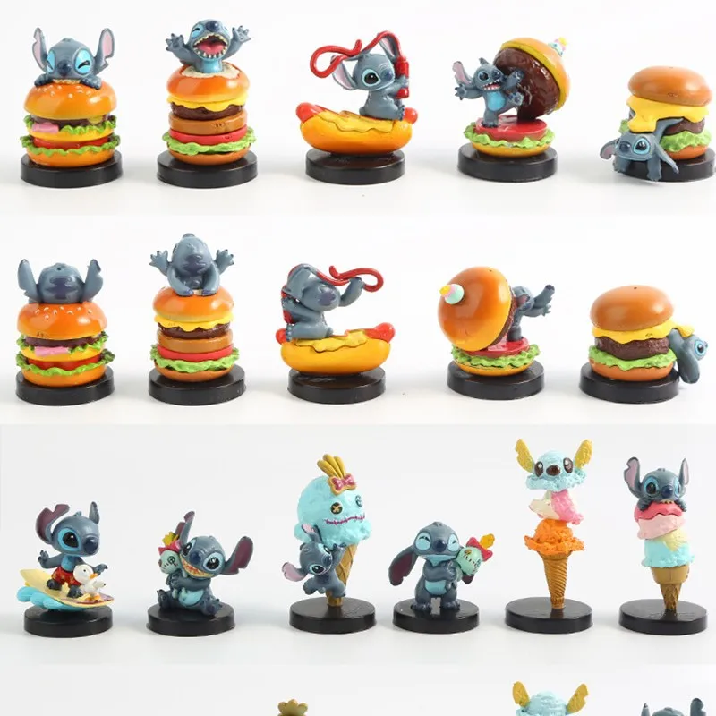 Lilo Stitch Burger Ice Cream Accessories PVC Statue Action Figurine Desk Collectible Anime Model Toys Figures Gift