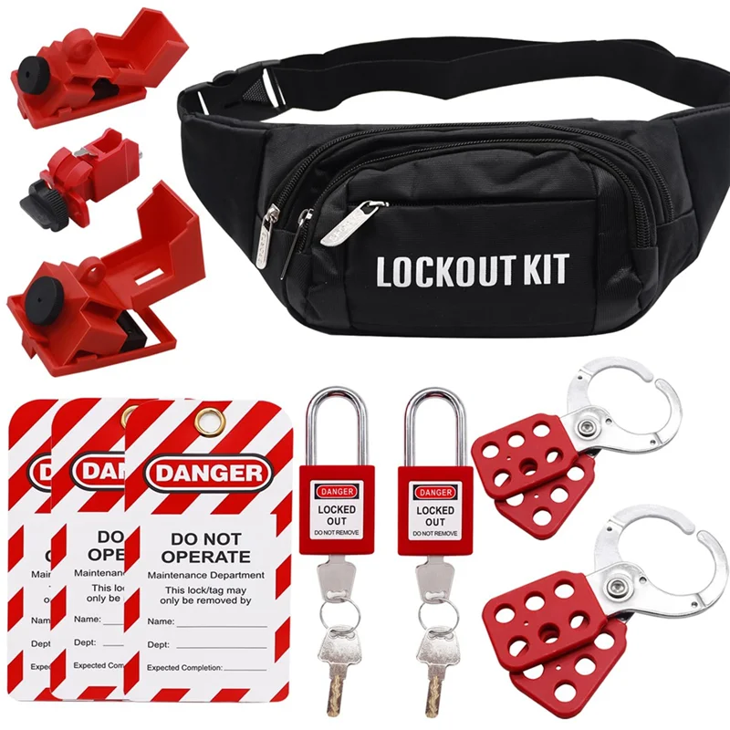 

BMBY-Lockout Tagout Kit Safety Padlocks Group Lockout Hasps Universal Circuit Breaker Lockout With Black Pocket Bag