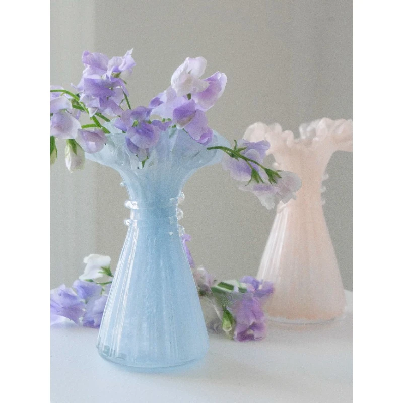 French retro Fenton pleated desktop small vase ins home flower arrangement floral soft decoration