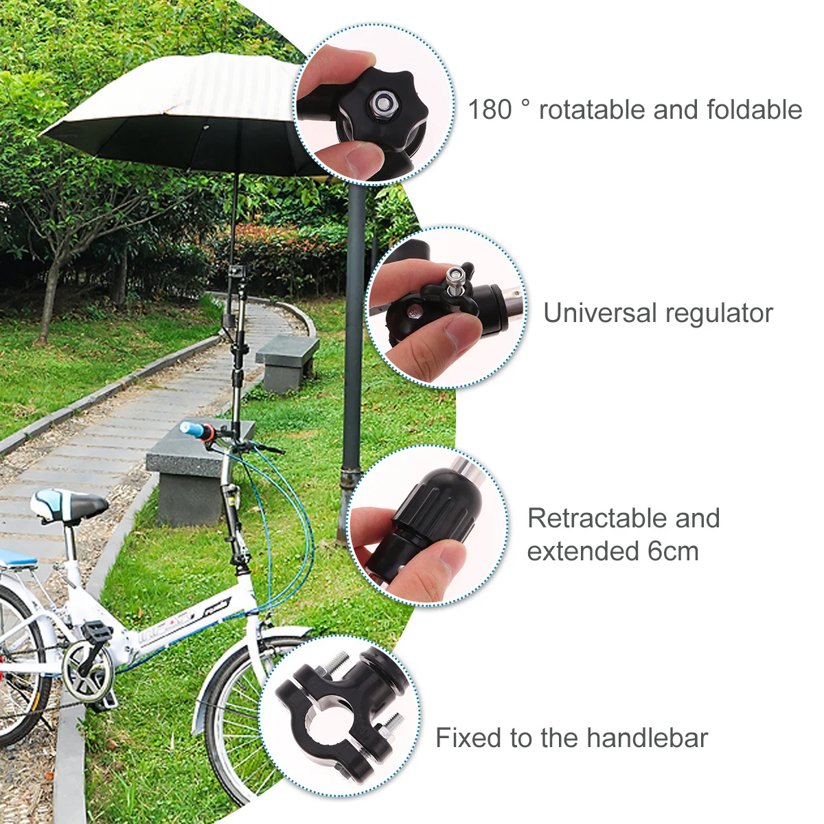 

Bicycle Umbrella Stand Retractable Folding Detachable Black For Handlebar Rain Sun Shade Riding Safety Umbrella Bracket Holder
