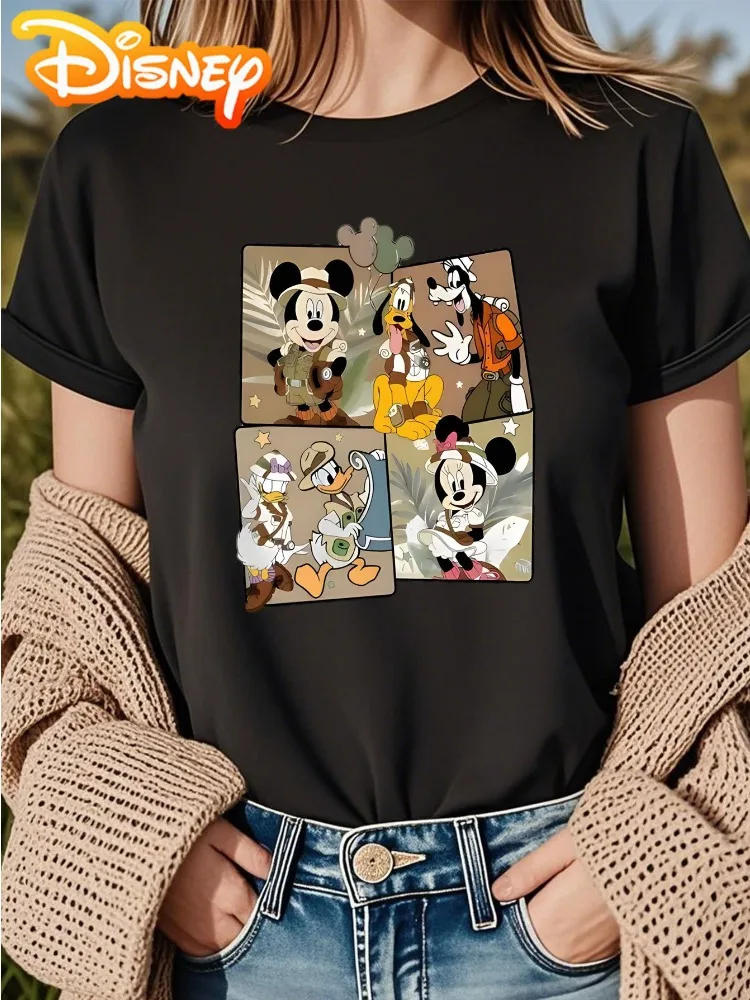 

Футболка с короткими рукавами и круглым вырезом Disney Mickey Wildlife Adventure, хлопковая женская футболка с рисунком, наряд для пляжного отдыха