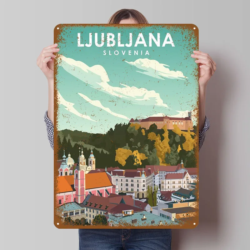 kama Slovenia Travel Металлические Вывески Дорожный Плакат Украшение Дома Декор Гостиной Садовые Украшения Предметы Украшения Стены