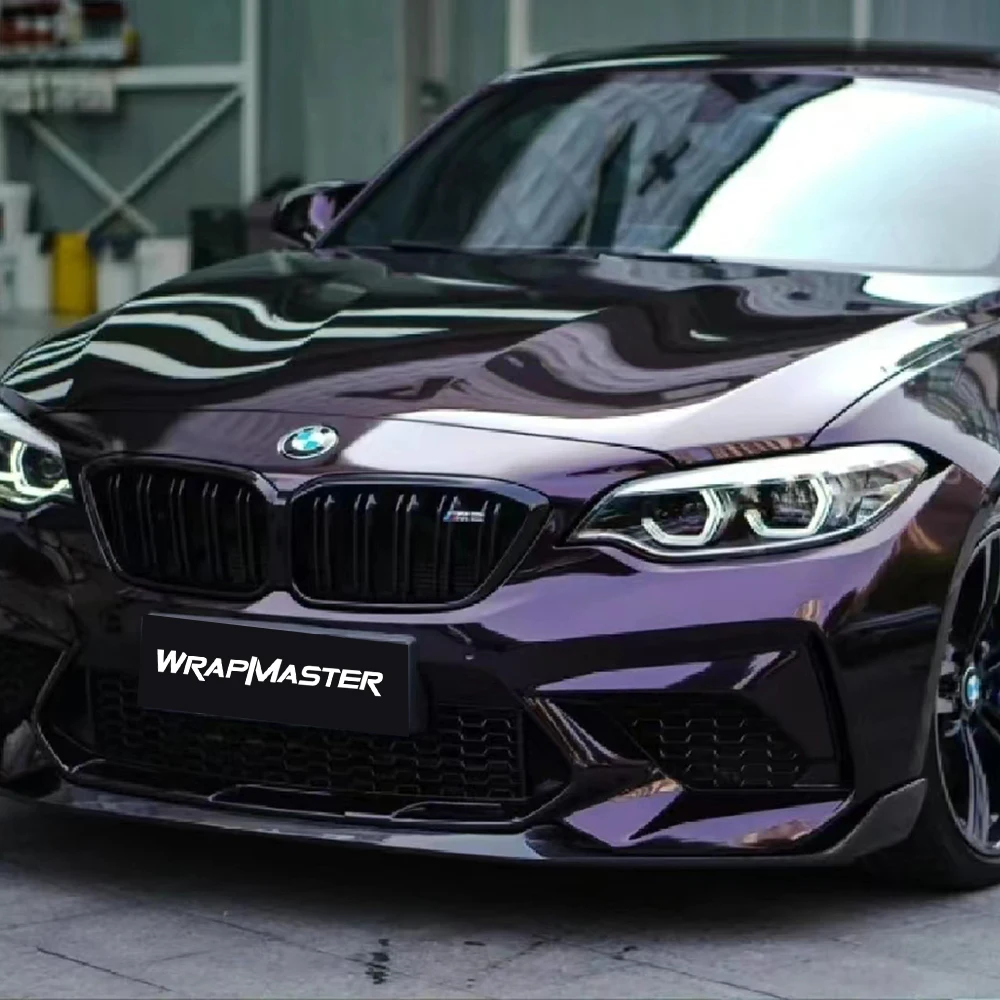 

PET Backing Black Car Wrapping Service Glossy Metallic Vinyl Carbon Fiber Car Interior Gentian Purple