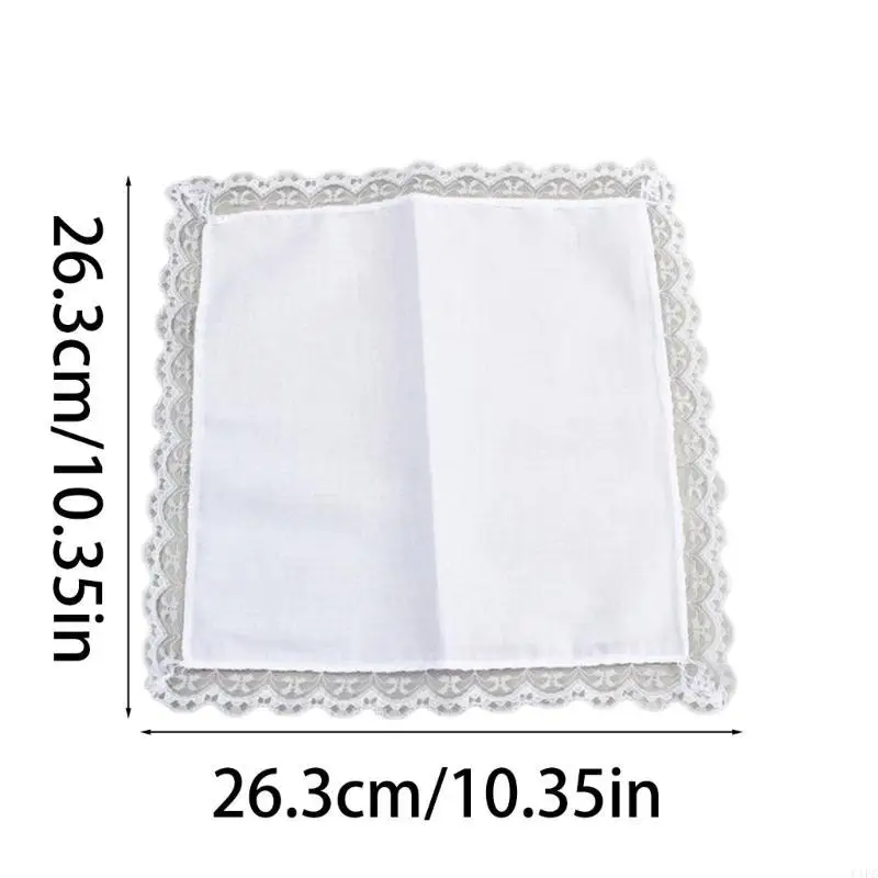 C1FC White Hankie Women Handkerchiefs Cotton Lace Trim Super Soft Washable Hanky Chest Towel Pocket Lace Trim Handkerchiefs