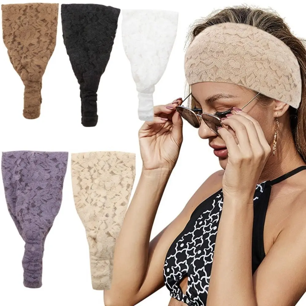 Head Wrap Boho Headband New Sports Bandage Hair Accessories Wide Headband Cloth Turban Lace Elastic Women Hair Band Women