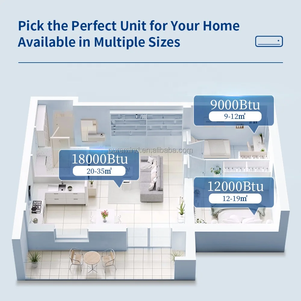 مكيف هواء Puremind 9000Btu 12000Btu مثبت على الحائط، تشغيل/إيقاف تبريد فقط، نظام تبريد منزلي، وحدات تيار متردد مقسمة R410a للتنظيف الذاتي #6