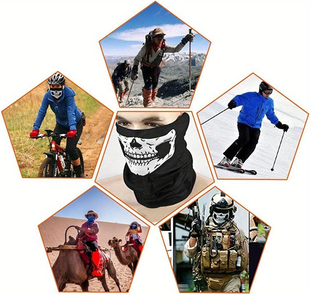 1/2/3 Totenkopf-Maske, gemusterter Maske, winddichter Schal, atmungsaktives Kopftuch, geeignet für Sport und Halloween-Rollenspiele im Freien – Detail 2
