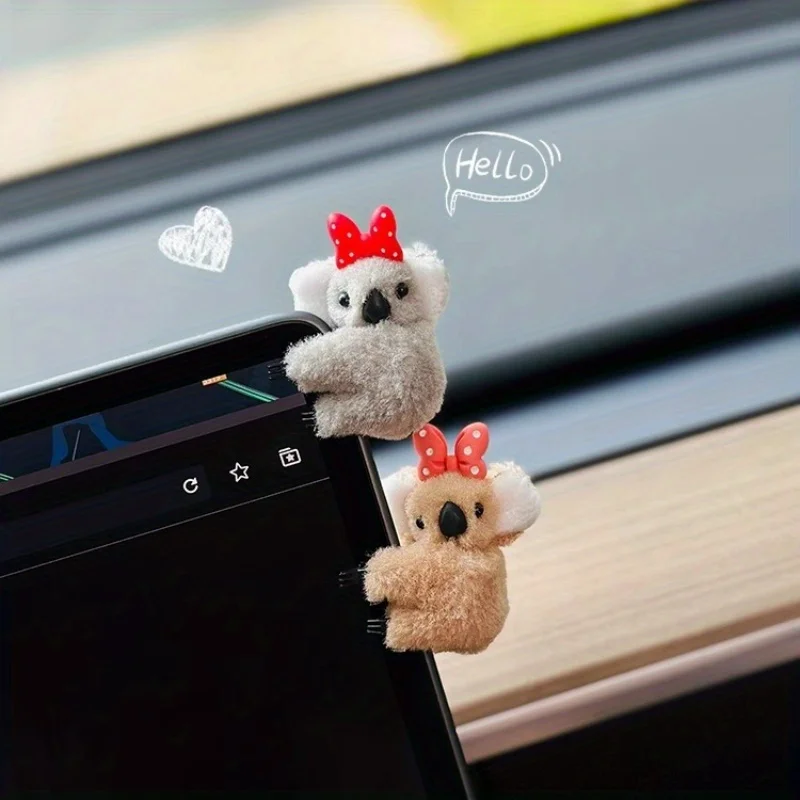 Plush Cute Koala Car Interior Decoration Auto Rearview Mirror Control Screen Decoration Sun Visor Card Clip Gift Car Accessories
