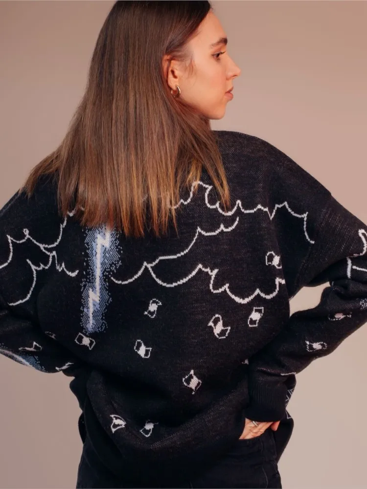 패션 여성 겨울 니트 풀오버 탑 힙합 Antihypetrain 만화 그래픽 스웨터 하라주쿠 점퍼 코트 Y2k streetwear 의류