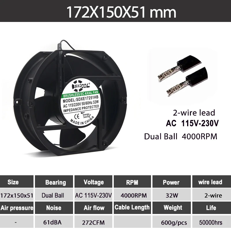 Ce ventilador 1751 115 v 230 v ac 172mm x 150mm x 51mm 4000rpm 272cfm diy ventilação de refrigeração exaustão projetos armários ventilador de refrigeração