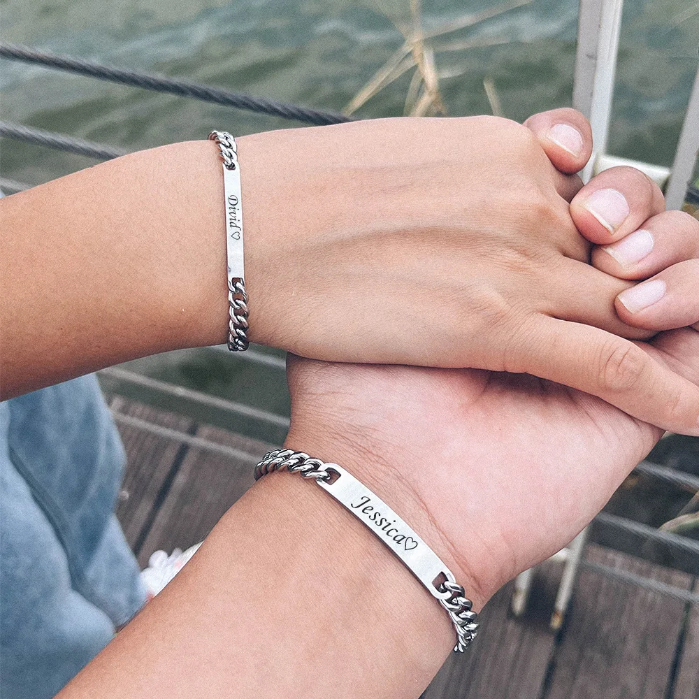 Personalized Stainless Steel Couple Bracelets Custom Matching Bracelet For Couple Friendhip Relationship Bracelets Gift