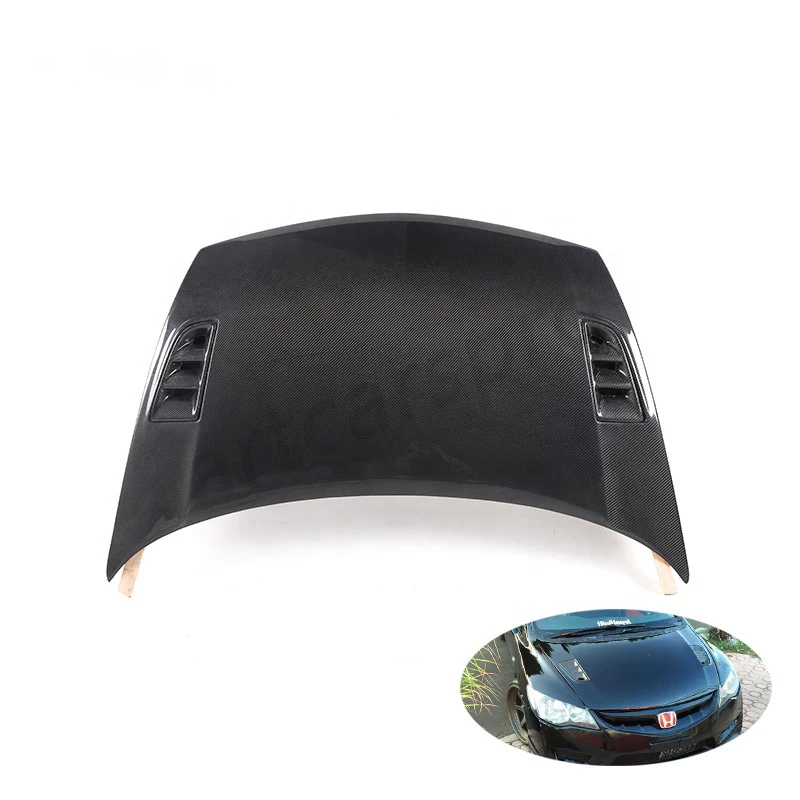 Langyu 07-15 Car Accessories Front Bonnet Carbon Fiber Engine Cover for H onda Civic FD2 Upgrade RR Style Engine Hood