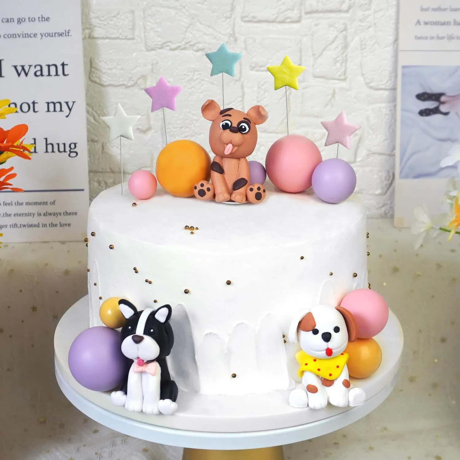 17 Stück Hunde-Kuchenaufsatz, Ton, Welpe, Stern, Gelb, Rosa, Lila, Kugel, Kuchenaufsatz für Hundethema, Geburtstag, Hund, Haustier, Partyzubehör – Detail 7