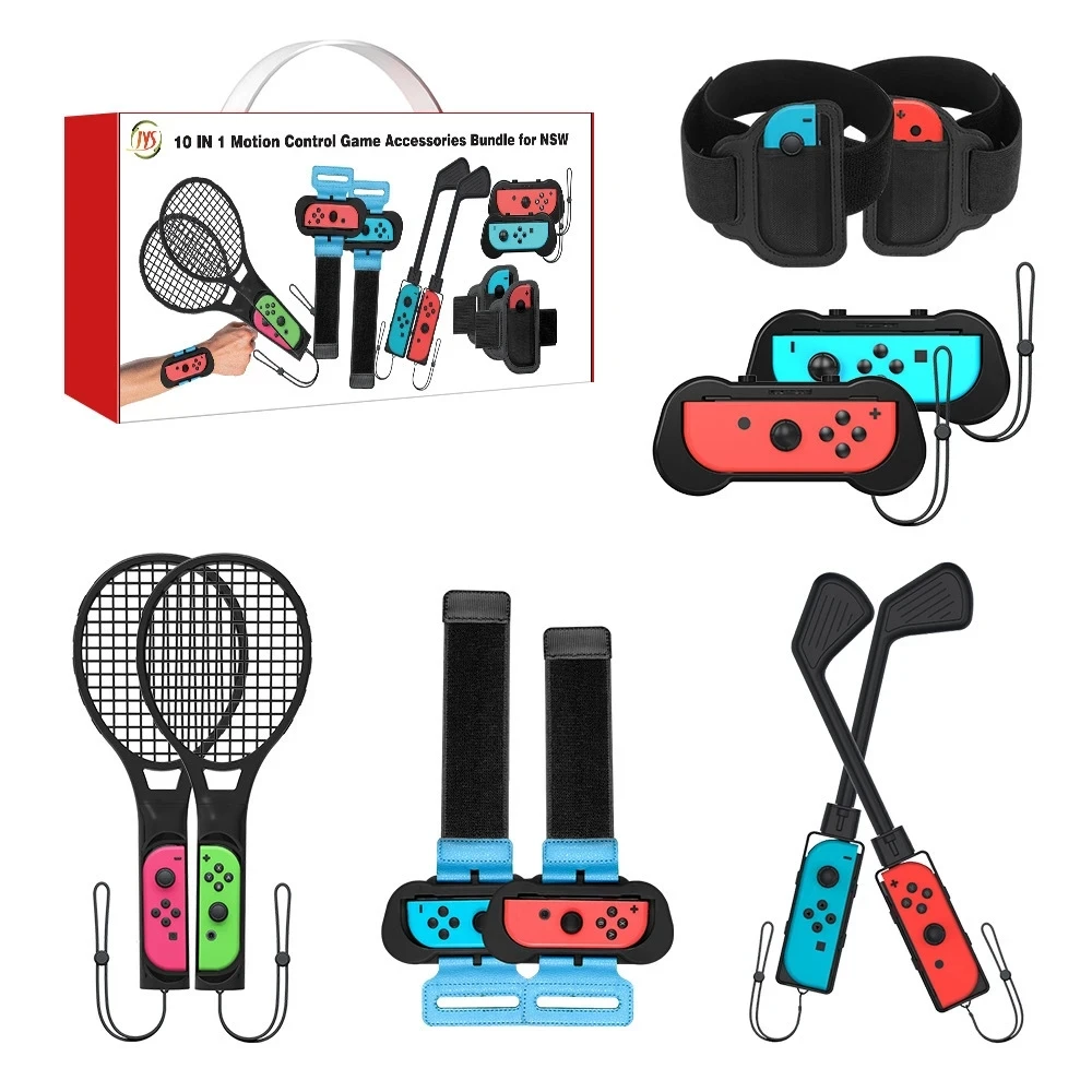 NEW 10-in-1 Somatosensory Sports Accessories Set for Switch Golf Club Wristband Leg Strap Tennis Racket Set Gaming Accessories