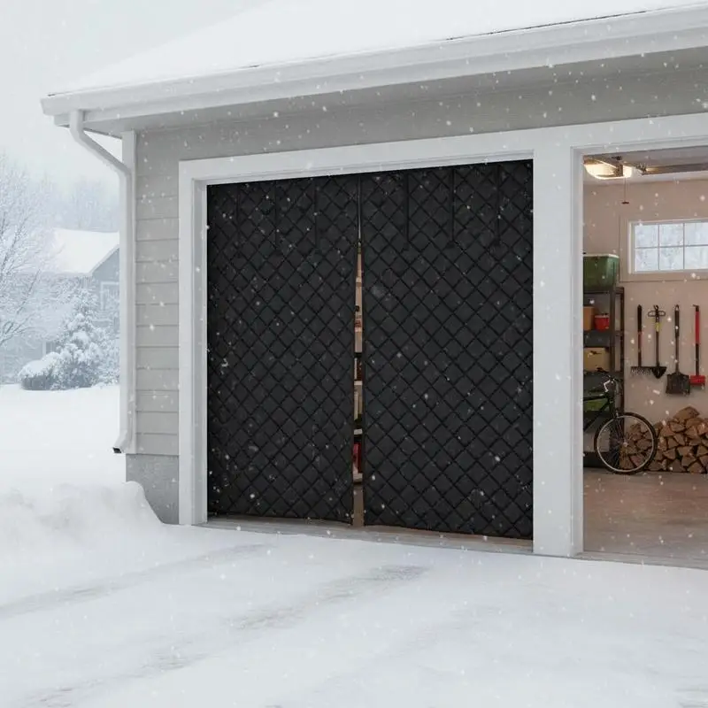 Thermal Insulated Garage Enclosure 8x7FT For Workshop Storage Gym, 300D Oxford Fabric Heavy Duty Weighted Bottom Magnetic Self-Closing Privacy Protection Hook and Loop Installation Black Finish