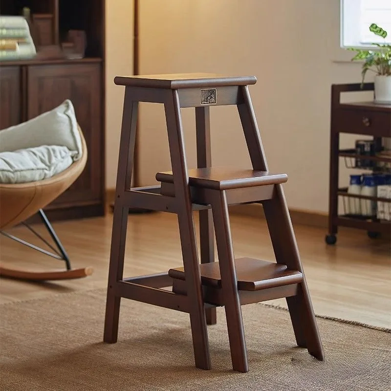 Solid wood ladder stool Household ladder Multifunctional folding ladder