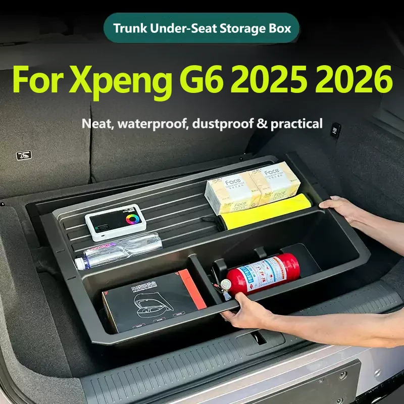 Car Accessories For Xpeng G6 2025 2026 Trunk Storage Organizer Tray Rear Trunk Upper and Lower Rear Storage Bins Boxes