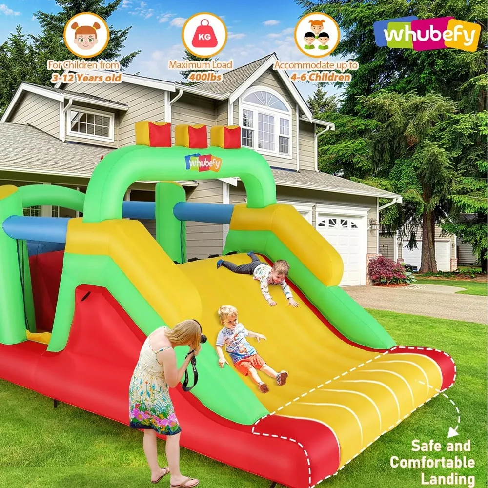 Blow Up Inflatable Bounce House W/Slide Tunnels Climbing Obstacles Bounce Area Jumping Castle, with Blower, Amusement Park