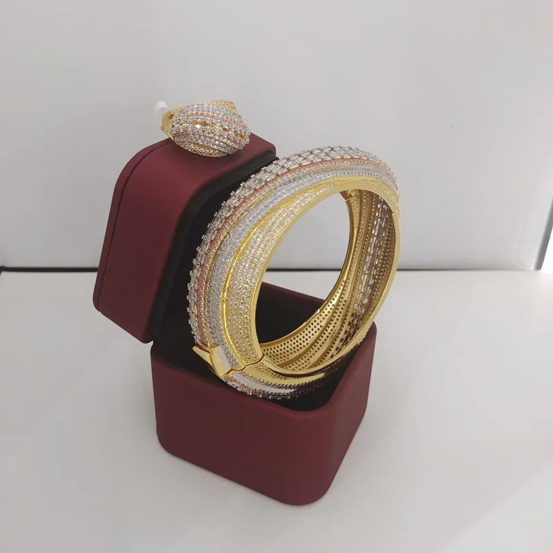 

100% Original Design Dazzdelic AAA Cubic Zirconia Trendy Luxury Full of Zircon Bangle with Ring Set For Women Dating And Party