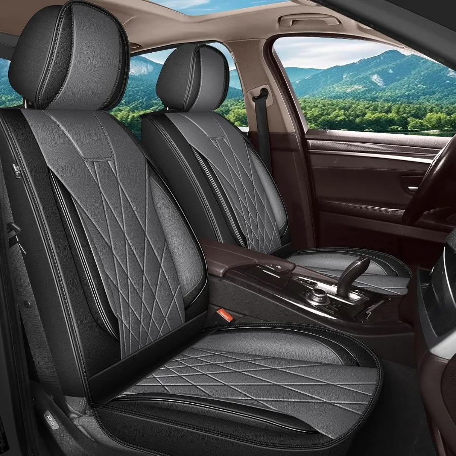 2 أغطية مقاعد السيارة الجلدية العالمية الأمامية لسيارة تويوتا كامري 20122025 تصميم ممتاز أسود رمادي حماية متينة وأنيقة