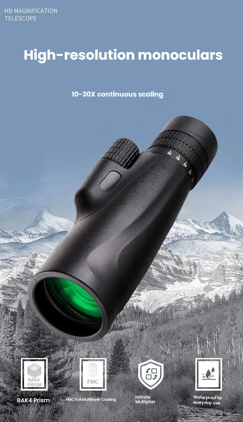 10-30x50 Zoom Monokular-Teleskop Tragbares 2000M Langstrecken-Leistungsstarkes Teleskop für Jagd Sport Outdoor Camping Reisen – Detail 1