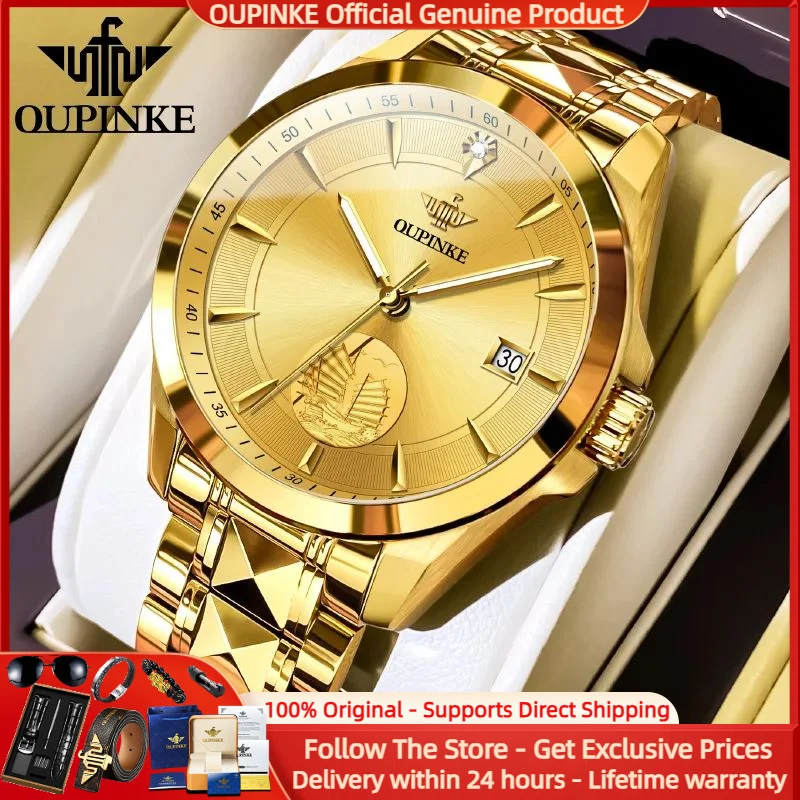 

OUPINKE 3226 Swiss Certified Men Watch Brand Luxury True Gold Diamond Automatic Mechanical Watch HD Luminous Original Men Watch