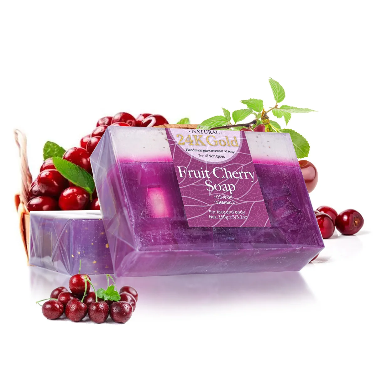 Fruit Cherry Aroma 150gYT Essential Oil Soap With Added 24K Gold Leaf Handmade Soap For Facial Cleansing