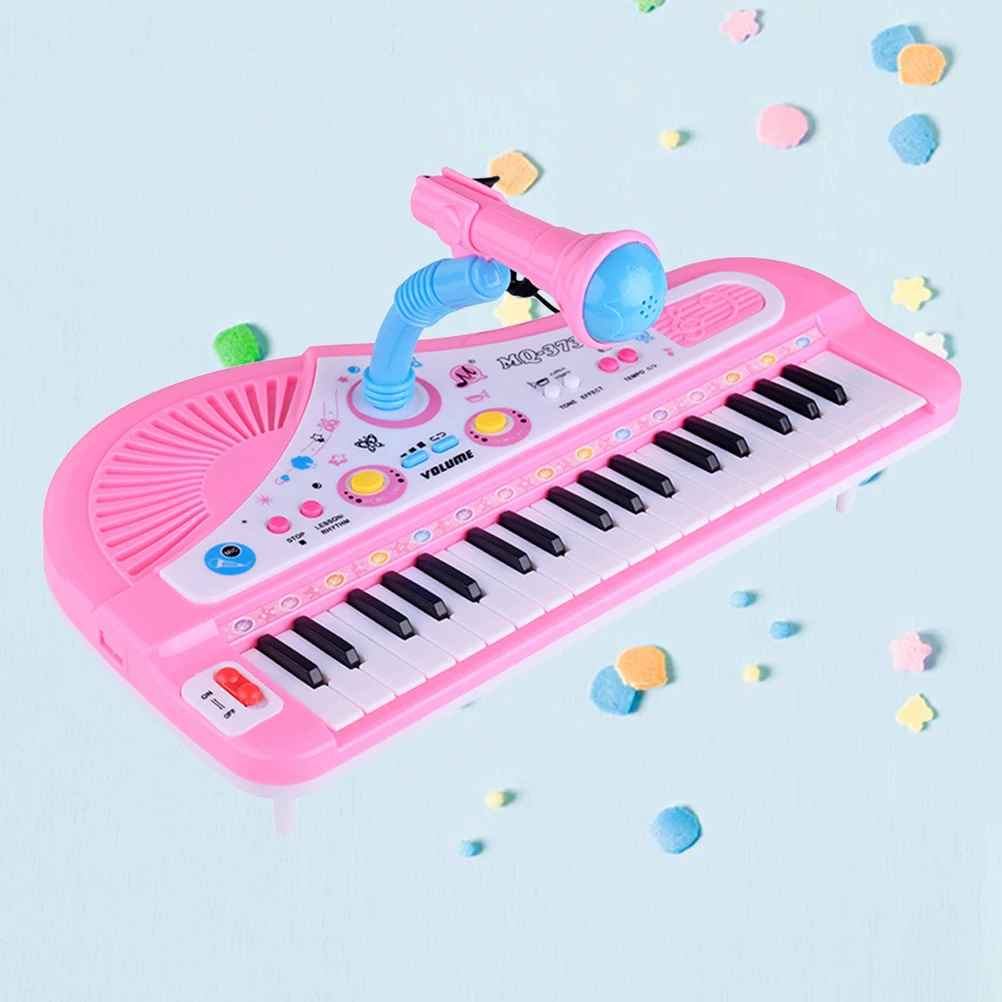 Rosa elektronische Tastatur mit 37 Tasten für Kinder, ungiftiges Spielzeugklavier aus Kunststoff mit Mikrofon, pädagogisches Musikinstrument