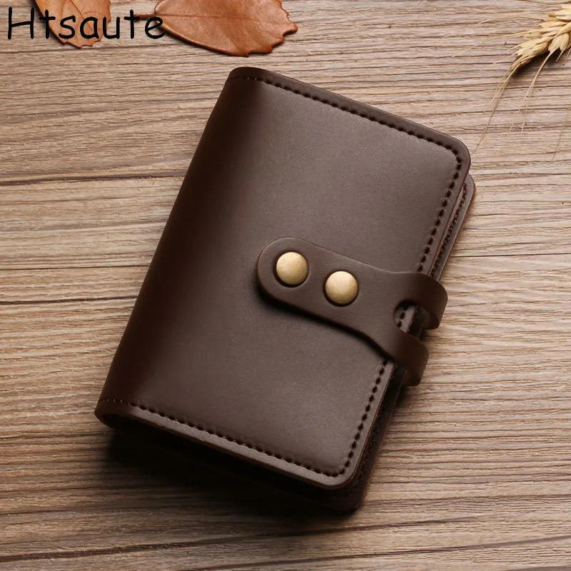 Multi Slot Card Holder Vintage Small Wallet Women Men Business Bank Credit Card Bag Male Coin Pouch Solid Leather Zipper Wallet